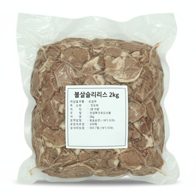 삶은 돼지 볼살슬라이스 2kg(5개) 국밥재료 살고기 국밥 업소용 재료 전문 도매용